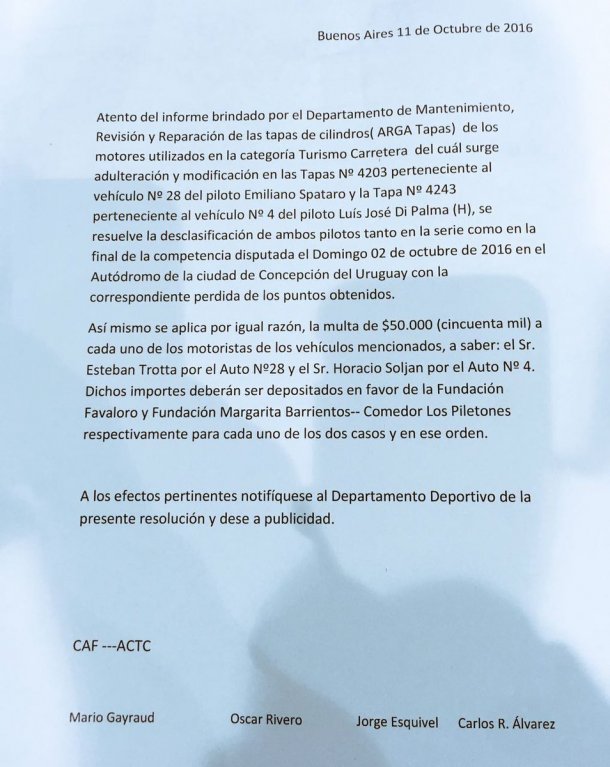 El comunicado de la ACTC