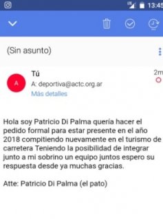 El mail mandado por Di Palma el 4/1