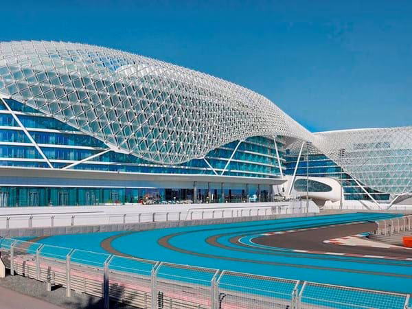 Which hotel in Abu Dhabi is on the race track?
