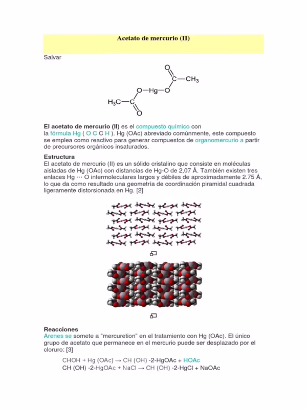 ¿Cuál es la fórmula del acetato de mercurio 1?