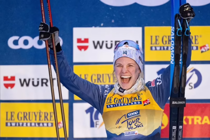 Who won the women's downhill skiing today?