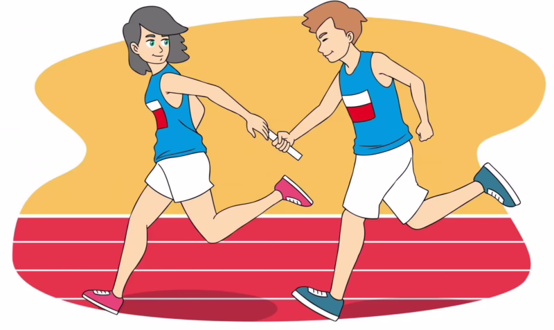 ¿Cómo se entrega el testigo en una carrera de relevos de atletismo?