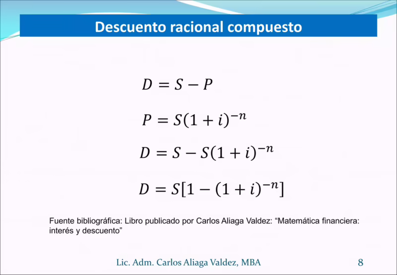 ¿Cuál es la fórmula del descuento racional?
