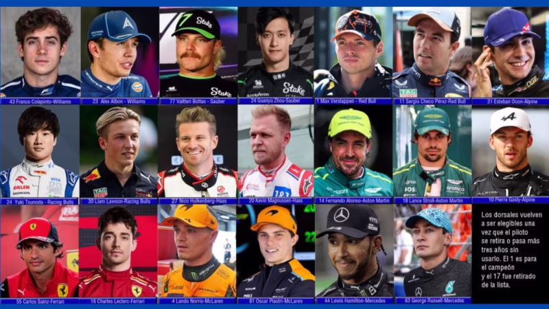 ¿Qué números de dorsal no se pueden usar en la Fórmula 1?