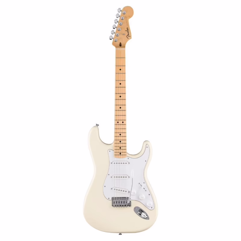 Who uses a white Fender stratocaster?