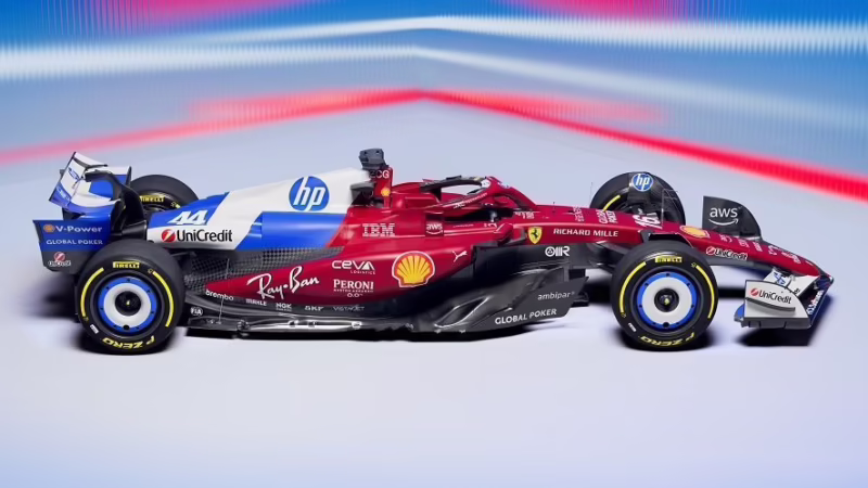 What F1 car is blue and white?