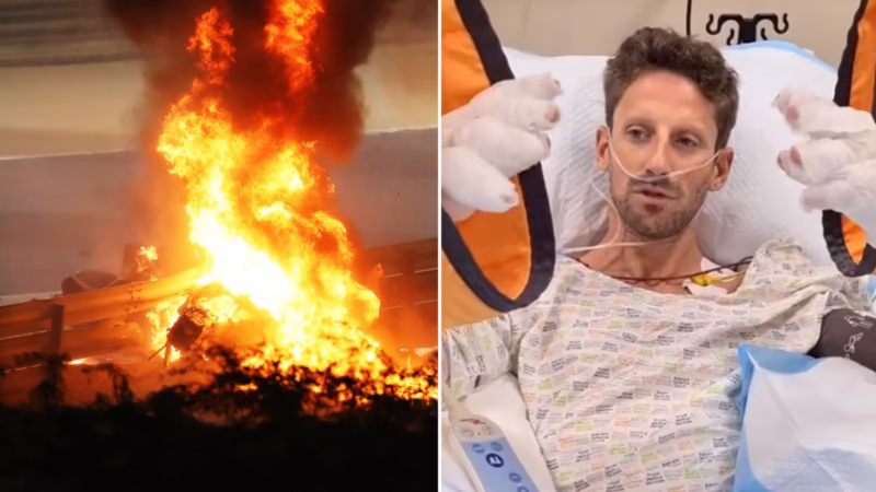 How did Romain Grosjean survive the fire?
