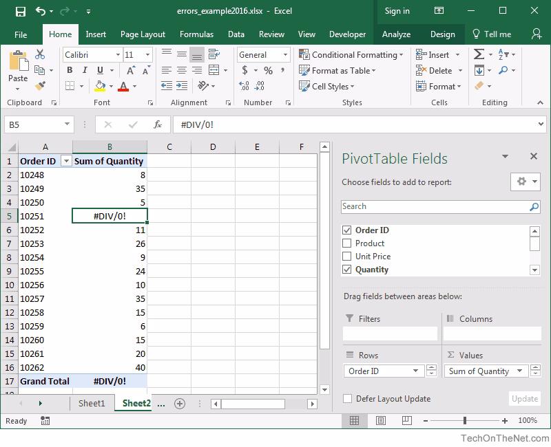 How to remove formula error in PivotTable?