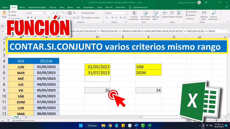 ¿Qué calcula la función contar.SI.conjunto en un rango?