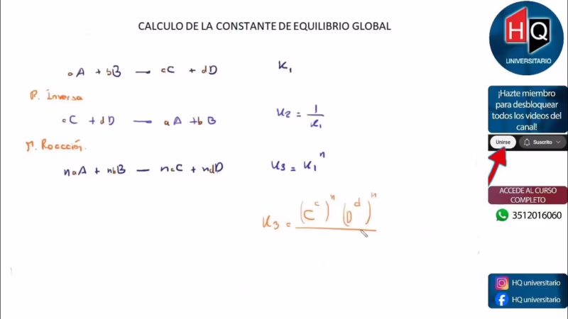 ¿Cuál es la fórmula del equilibrio químico?