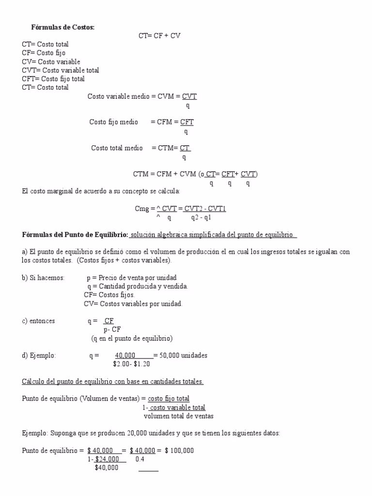 ¿Fórmula costo de producción de lo vendido?