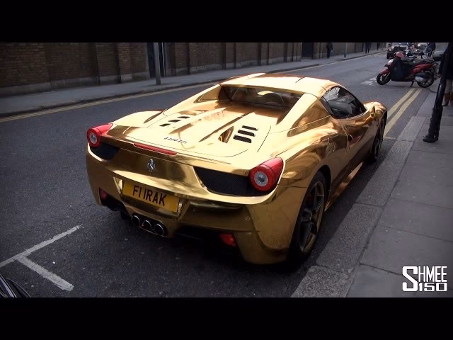 Who owns a gold Ferrari?
