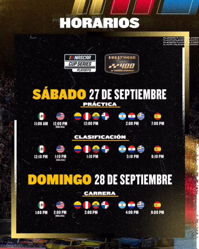 ¿A qué hora es la carrera NASCAR de Kansas el domingo?