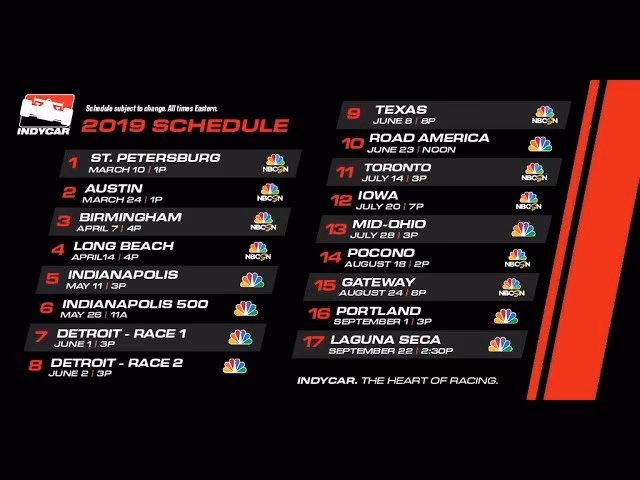 When is the 2019 IndyCar Series season on NBCSN?