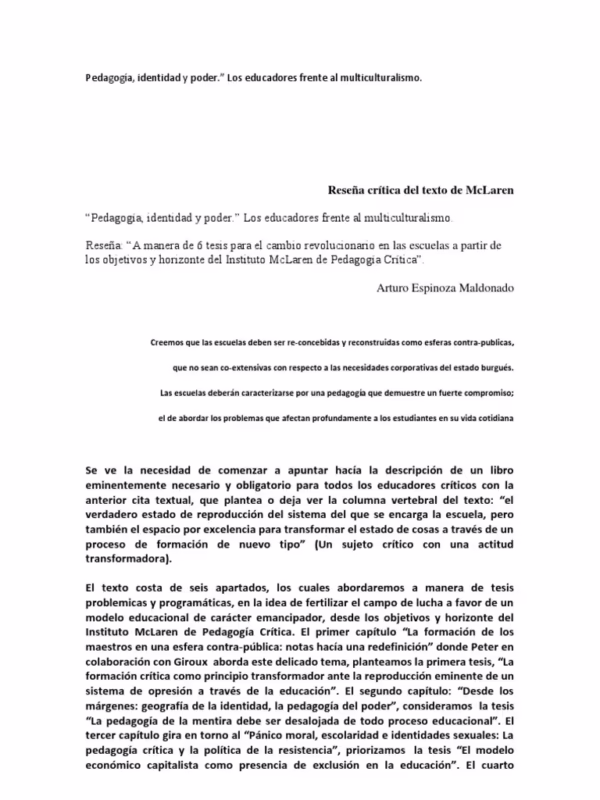 ¿Qué es la pedagogía crítica según McLaren?