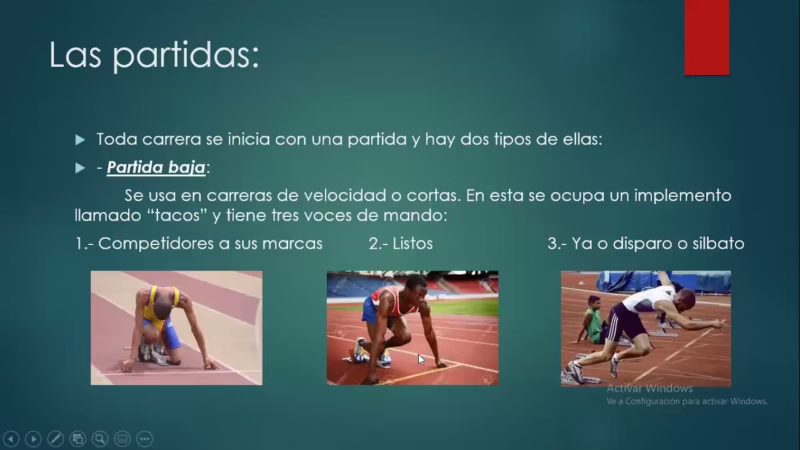 ¿Qué tipo de salida se utiliza en la carrera de velocidad?